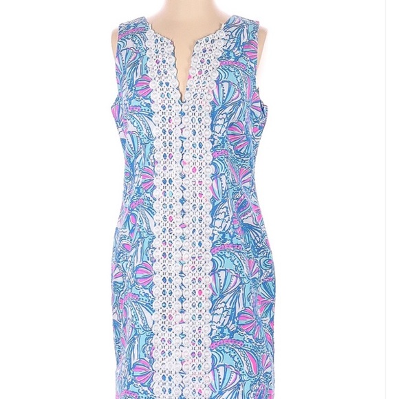 🍭Lilly Pulitzer 🍭 My Fans Blue Shift Dress 10 NWT - Picture 3 of 7
